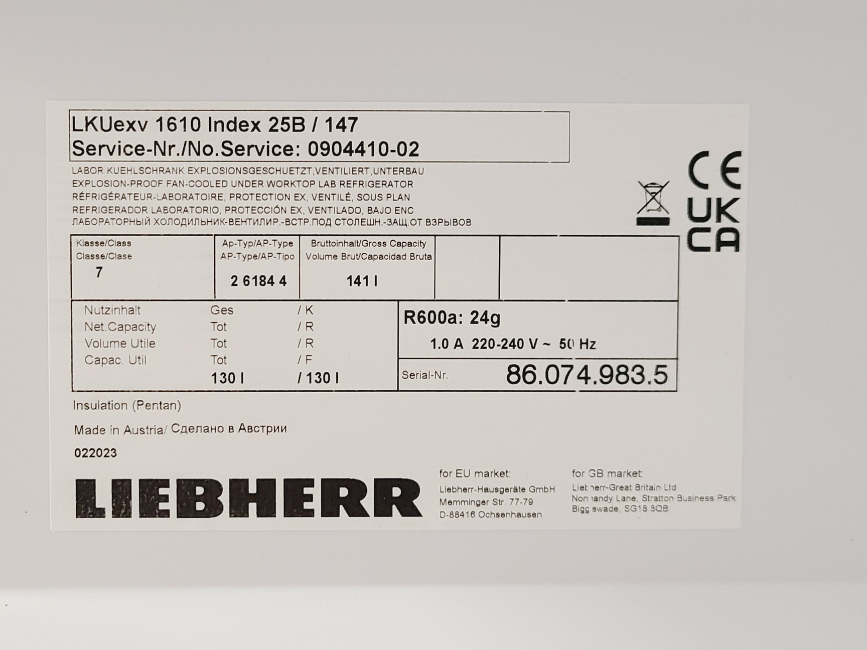 Image of Liebherr LKUexv 1610 Lab Fridge