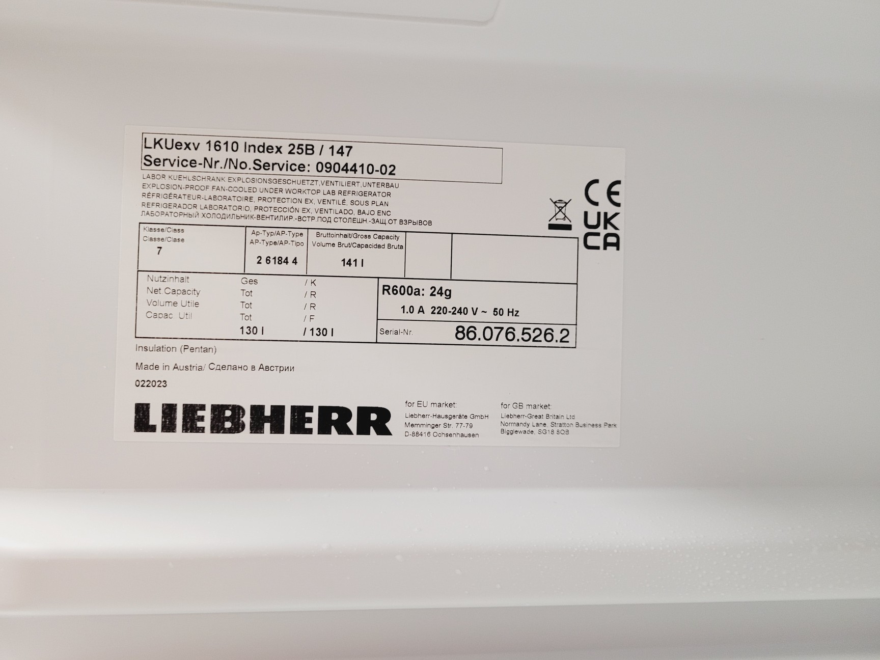 Image of Liebherr LKUexv 1610 Lab Fridge