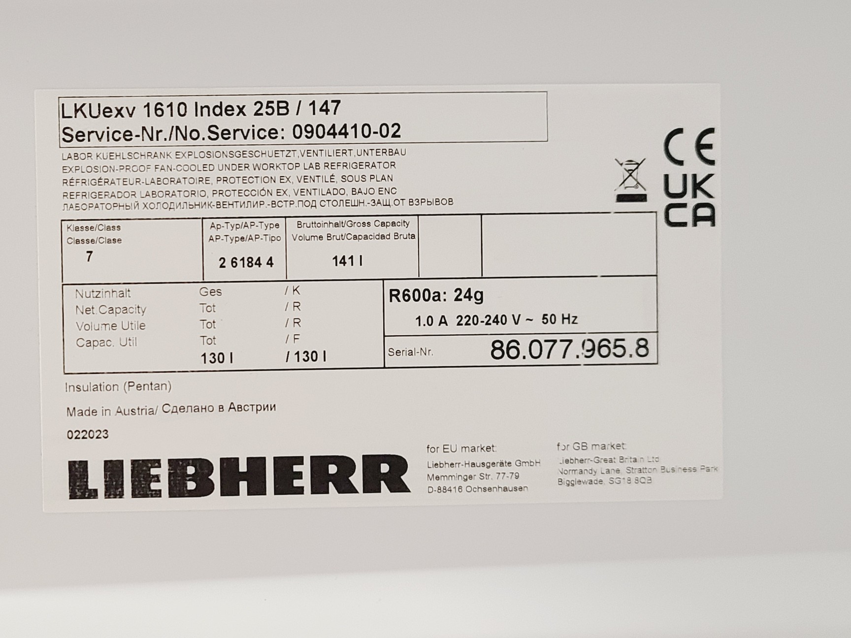 Image of Liebherr LKUexv 1610 Lab Fridge
