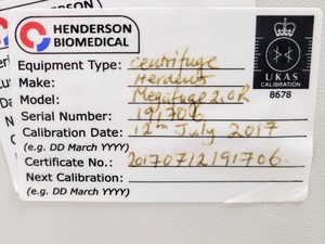 Thumbnail image of Heraeus Instruments Megafuge 2.0R Benchtop Centrifuge