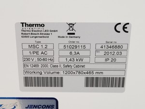 Thumbnail image of Thermo Scientific MSC 1.2 Class II Safety Cabinet Lab