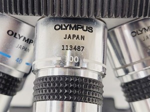 Thumbnail image of Olympus BH-2 Microscope w/ 6 x Objectives 4/10/20/40/100/FL2 DPlan SPlan