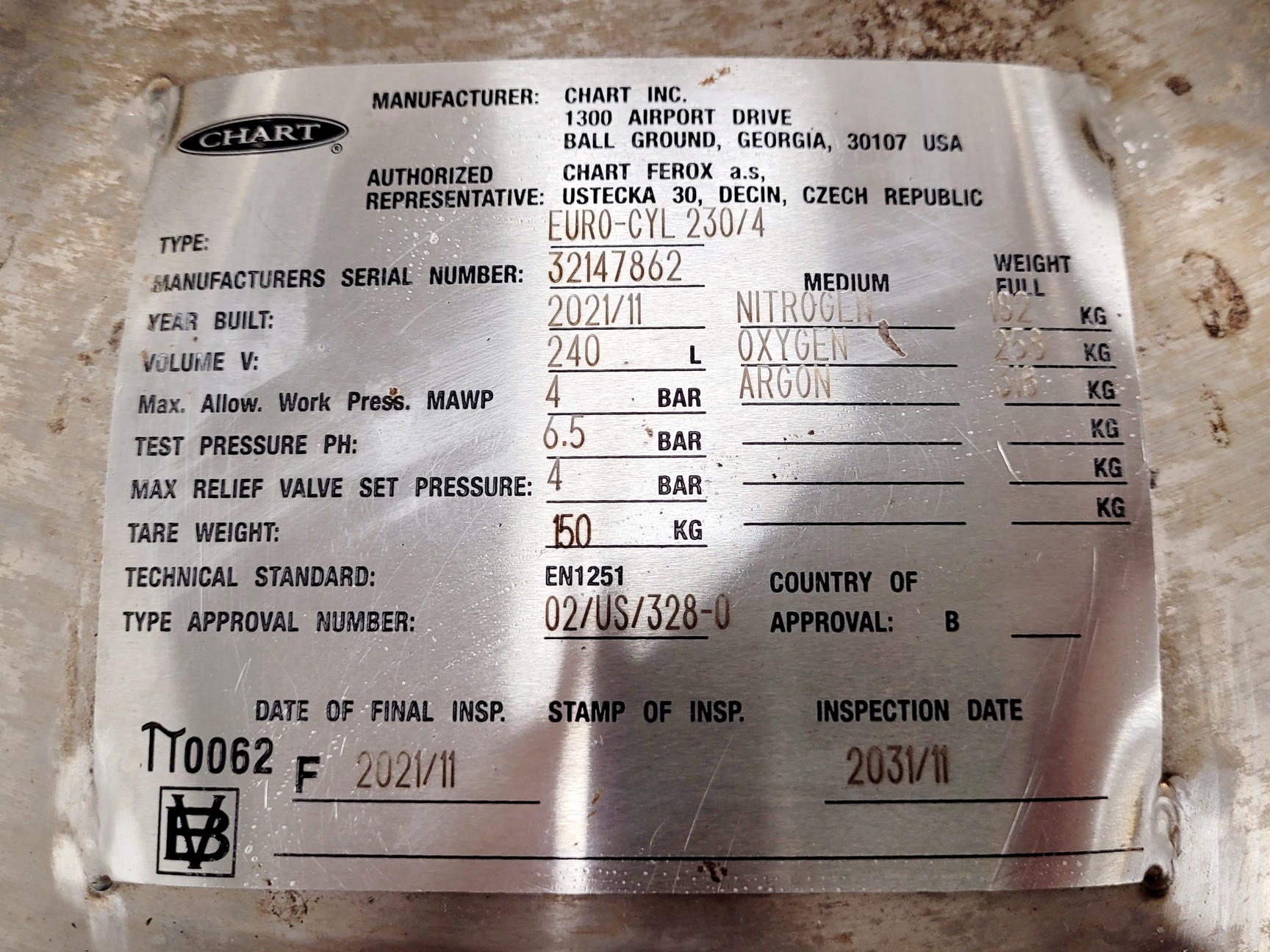 Image of MVE Chart Eurocyl EC230 Liquid Nitrogen Dewar 2021