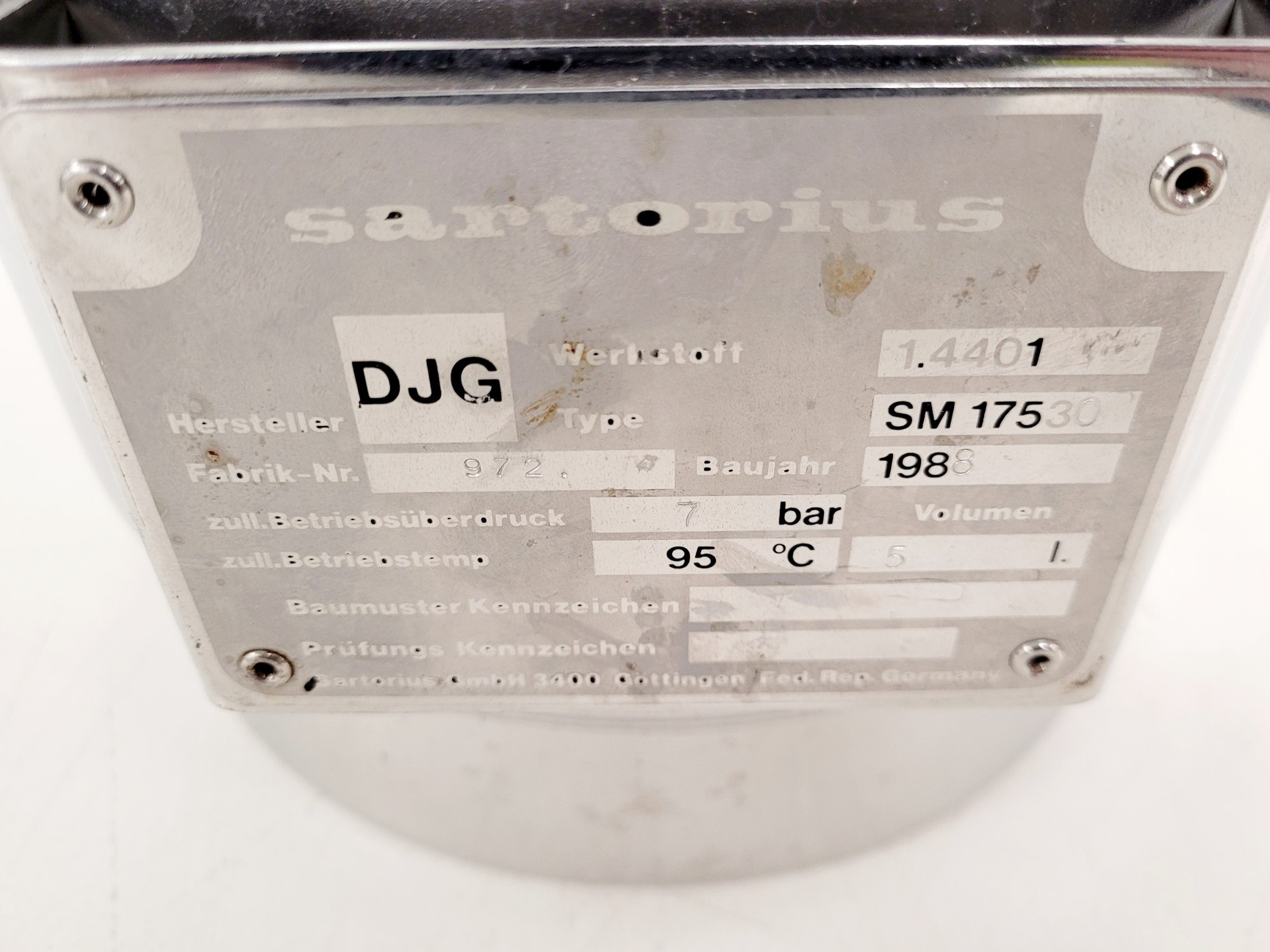 Image of Sartorius 5L Pressure Vessel SM17530