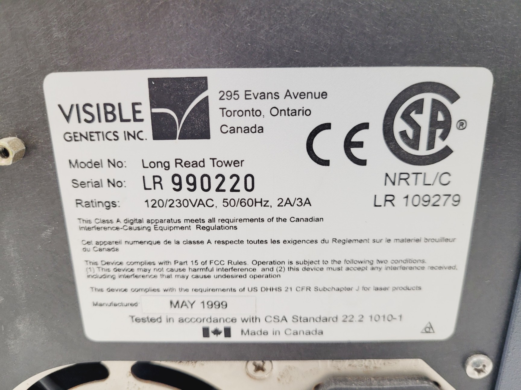 Image of Visible Genetics Long-Read Tower DNA Sequencer