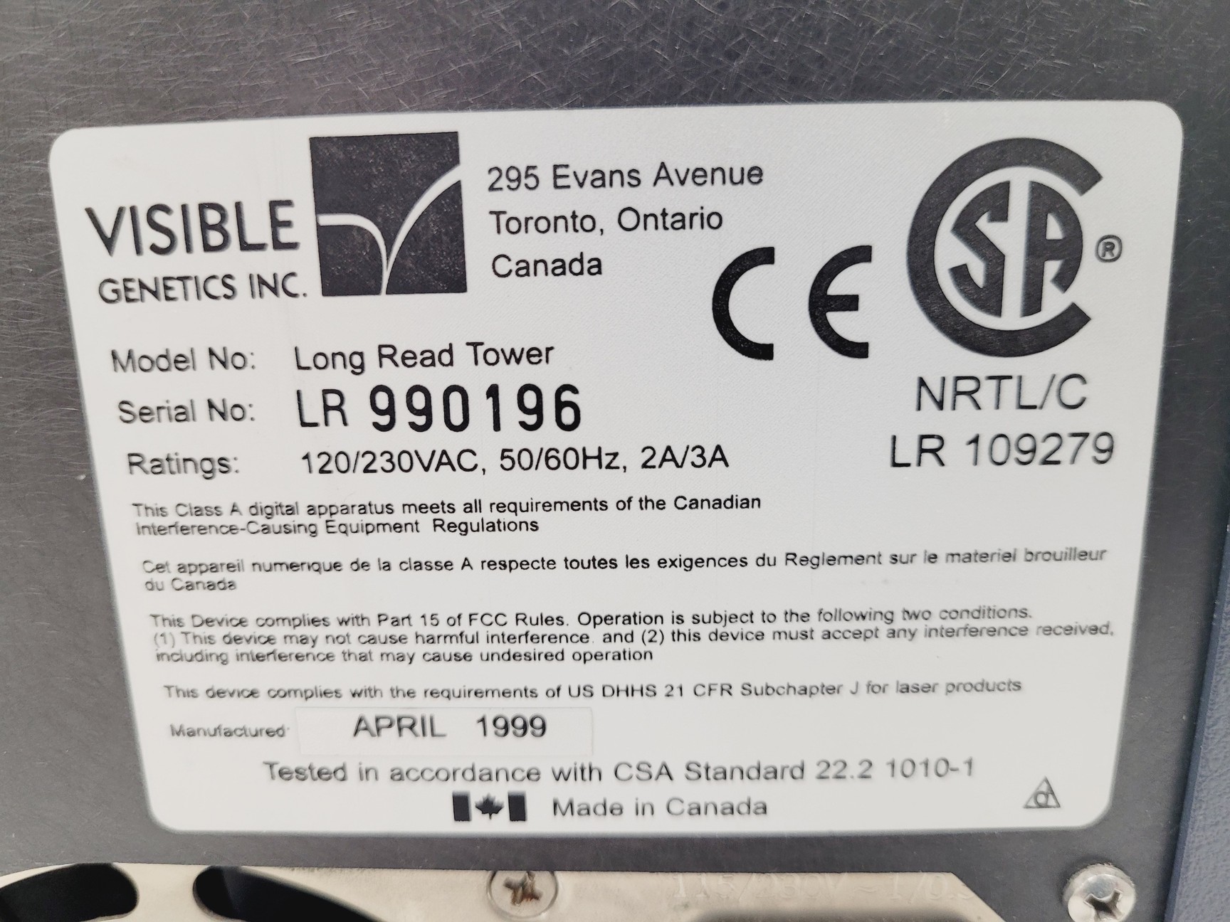 Image of Visible Genetics Long-Read Tower DNA Sequencer