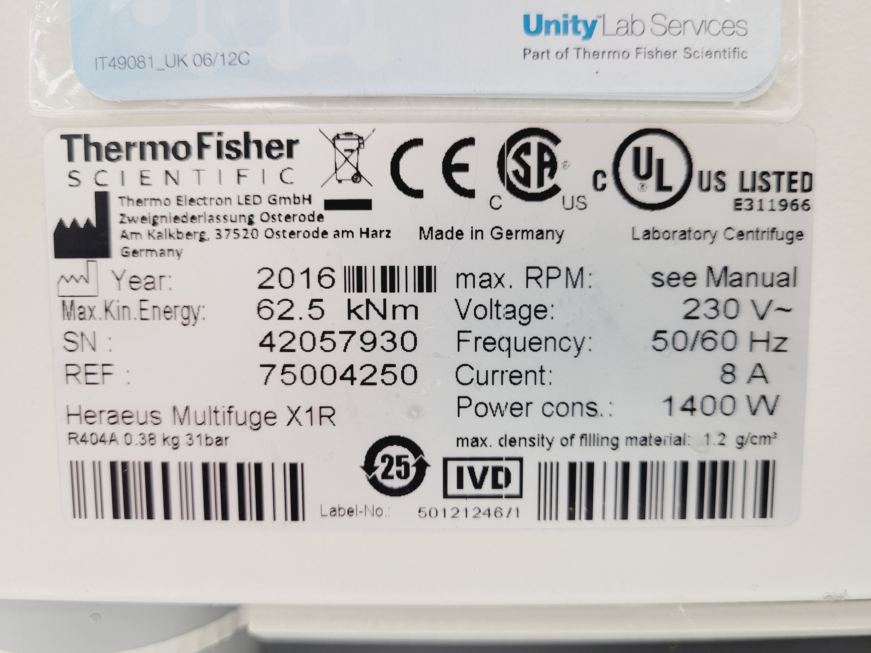 Image of Thermo Fisher Scientific Heraeus X1R Multifuge