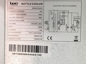 Thumbnail image of LEC Silver Double Sliding Door Bottle Cooler 225L BC9027G LED