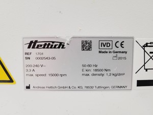 Thumbnail image of Hettich ROTINA 380 Benchtop Centrifuge w/ 1798 Swing-Out Rotor & Buckets Lab 