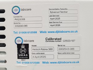 Thumbnail image of Hettich ROTINA 380 Benchtop Centrifuge w/ 1798 Swing-Out Rotor & Buckets Lab 