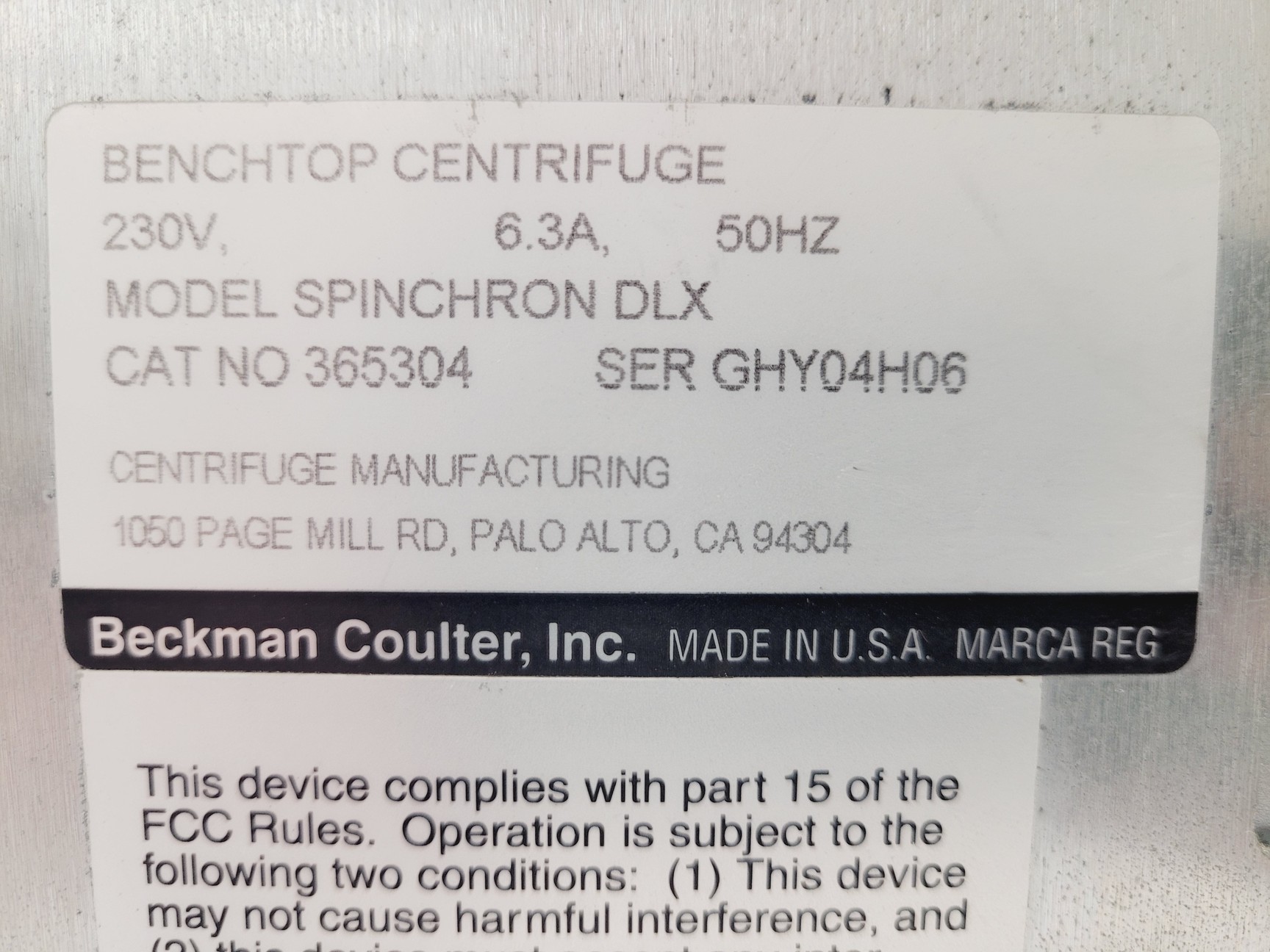 Image of Beckman Coulter Spinchron DLX Benchtop Centrifuge
