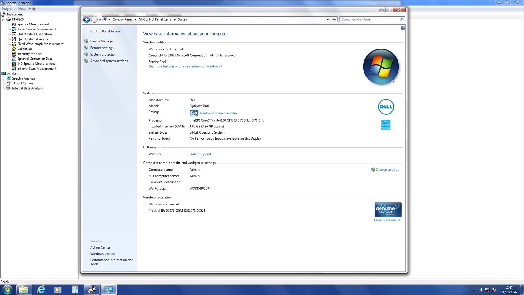 Image of Jasco FP-8200 Spectrofluorometer & PC System