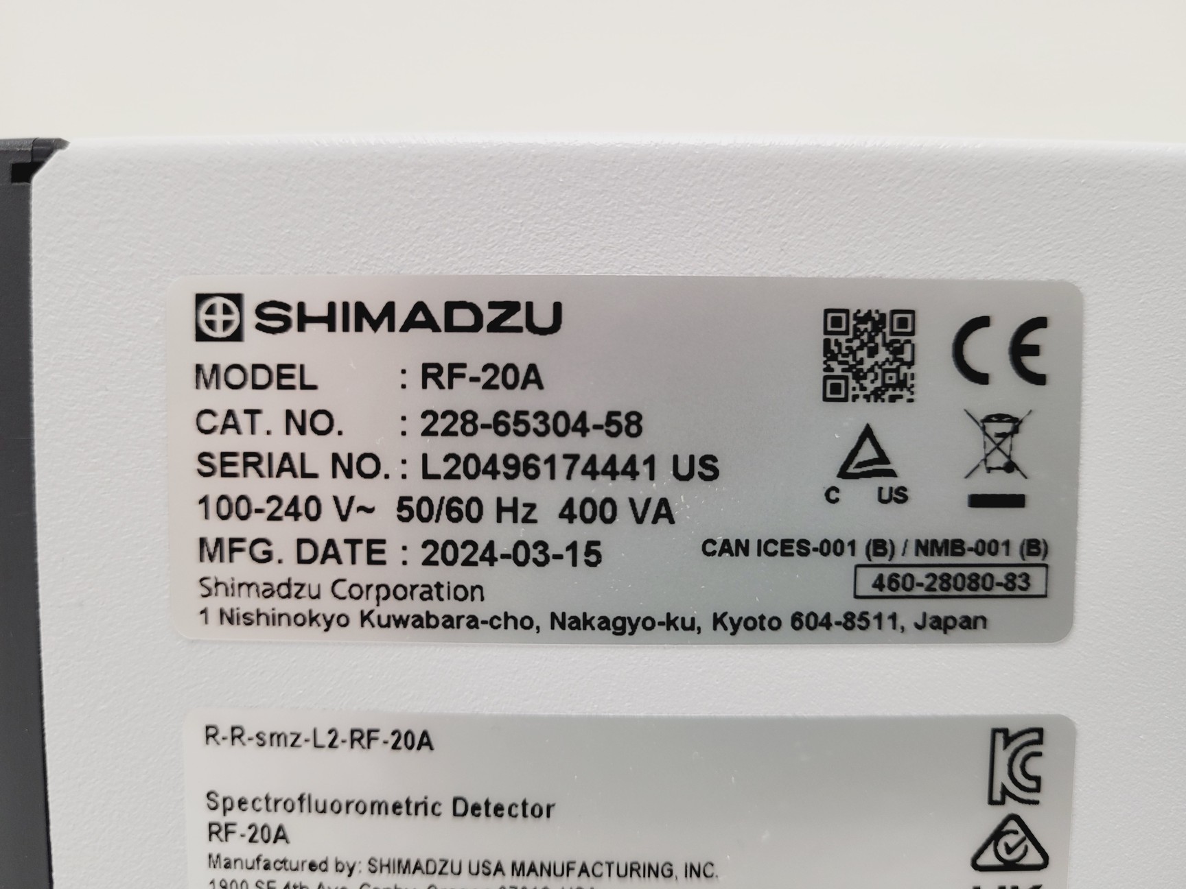 Image of Shimadzu RF-20A Fluorescence Detector