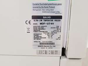 Thumbnail image of Sanyo VIP Series MDF-U74V ULT -86 Ultra Low Temperature Freezer 2-Pin Lab