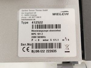 Thumbnail image of Welch MPC101Z MPC Chemical Duty Diaphragm Vacuum Pump Type 412522 2022 Lab