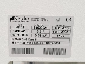 Thumbnail image of Kendro Heraeus HeraSafe HS 12 Class 2 Biological Safety Cabinet
