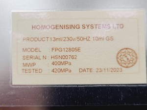 Thumbnail image of Homogenising Systems Ltd Stansted 'Pressure Cell' Homogeniser Model: FPG12805