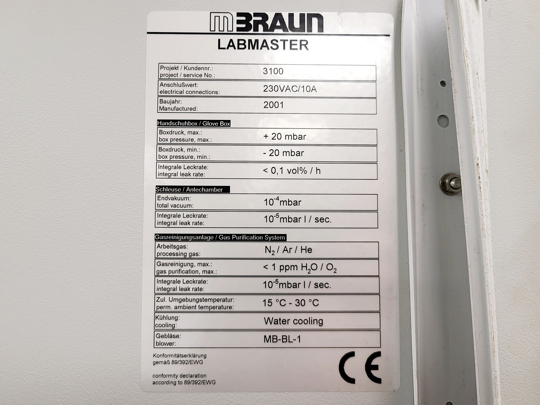 Image of MBraun LabMaster 130 Glove Box Lx95 Wx255 Hx192 Spares/Repair Lab