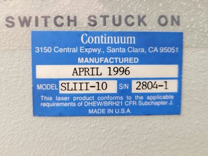 Thumbnail image of Continuum Surelite SLII-10 Laser Power Supply