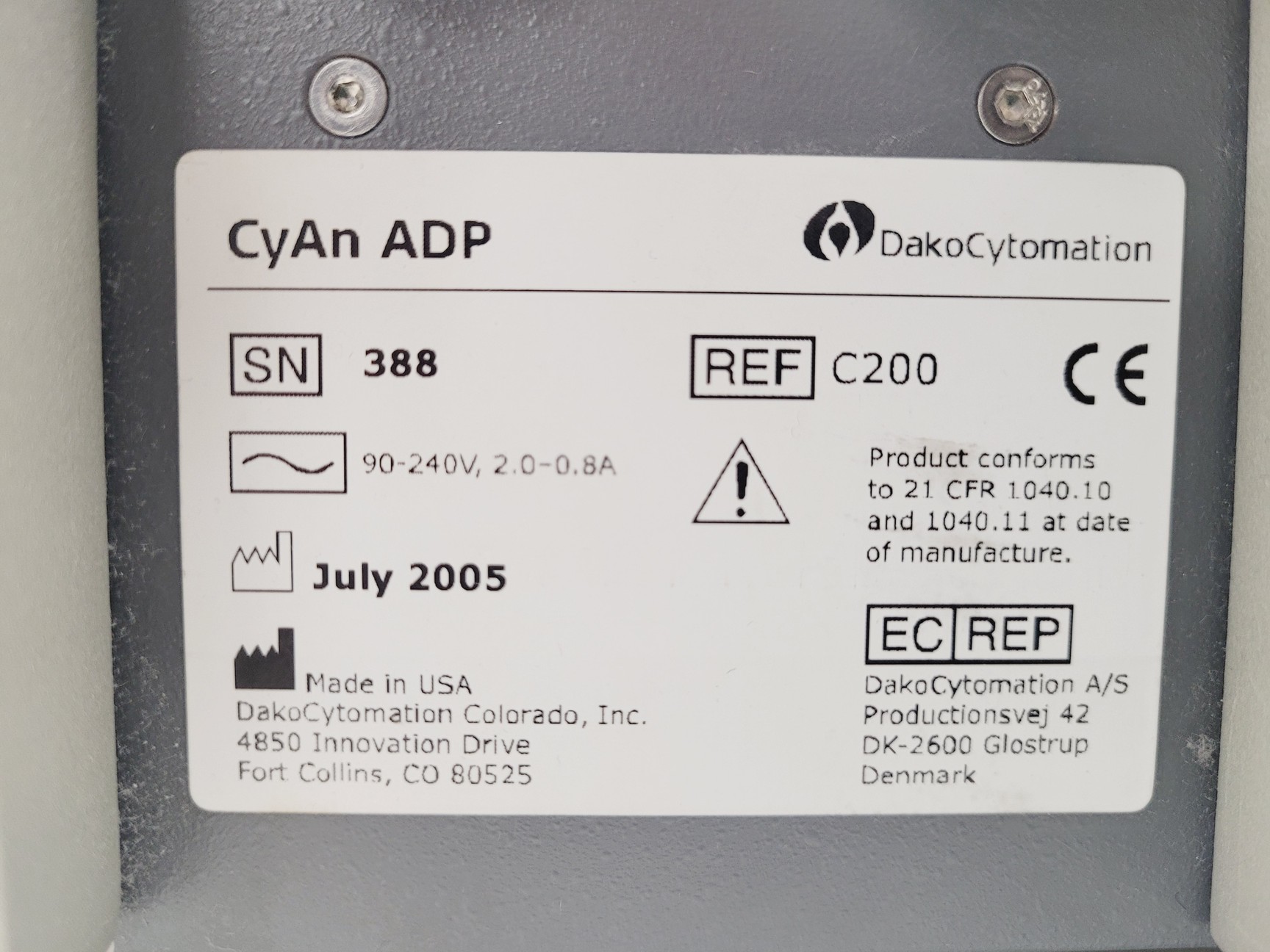 Image of DakoCytomation CyAn ADP Flow Cytometer with SMS & PC
