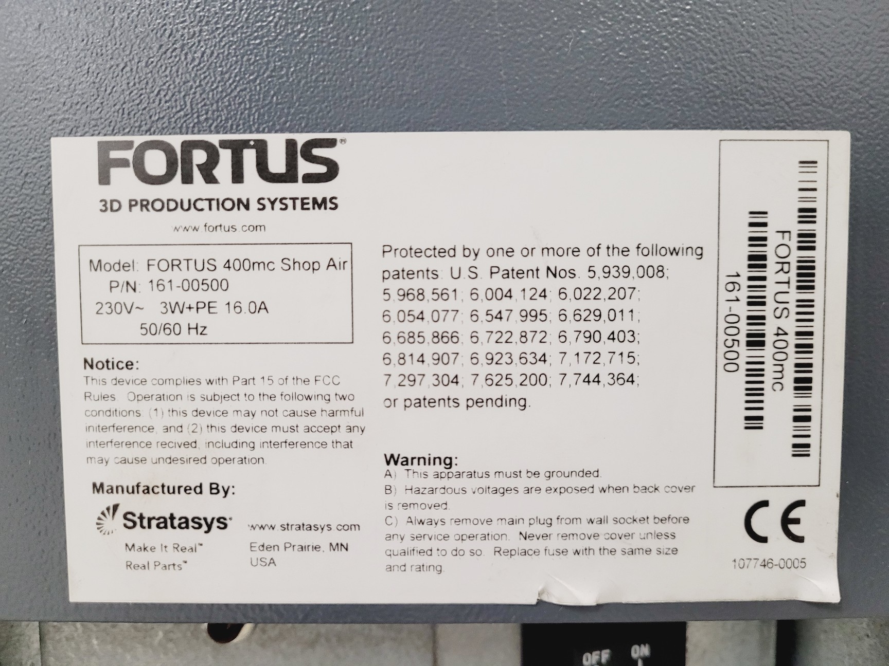 Image of Stratasys Fortus 400mc 3D Printer