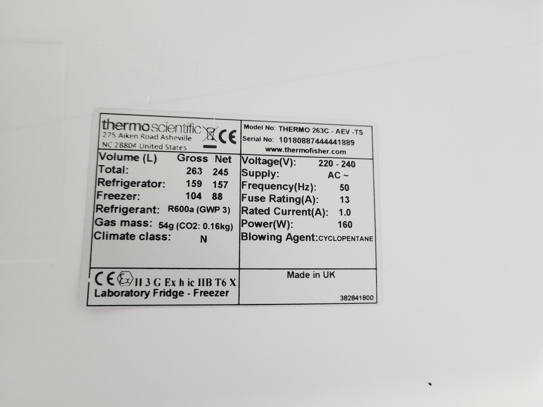 Image of Thermo Scientific 263C-AEV-TS Laboratory Fridge - Freezer