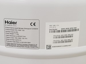 Thumbnail image of Haier Biomedical YDS-50B-125 Liquid Nitrogen Biological Dewar w/ Sample Racks