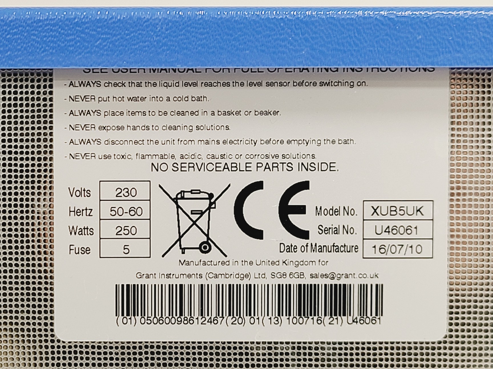 Image of Grant XUB5UK Ultrasonic Bath