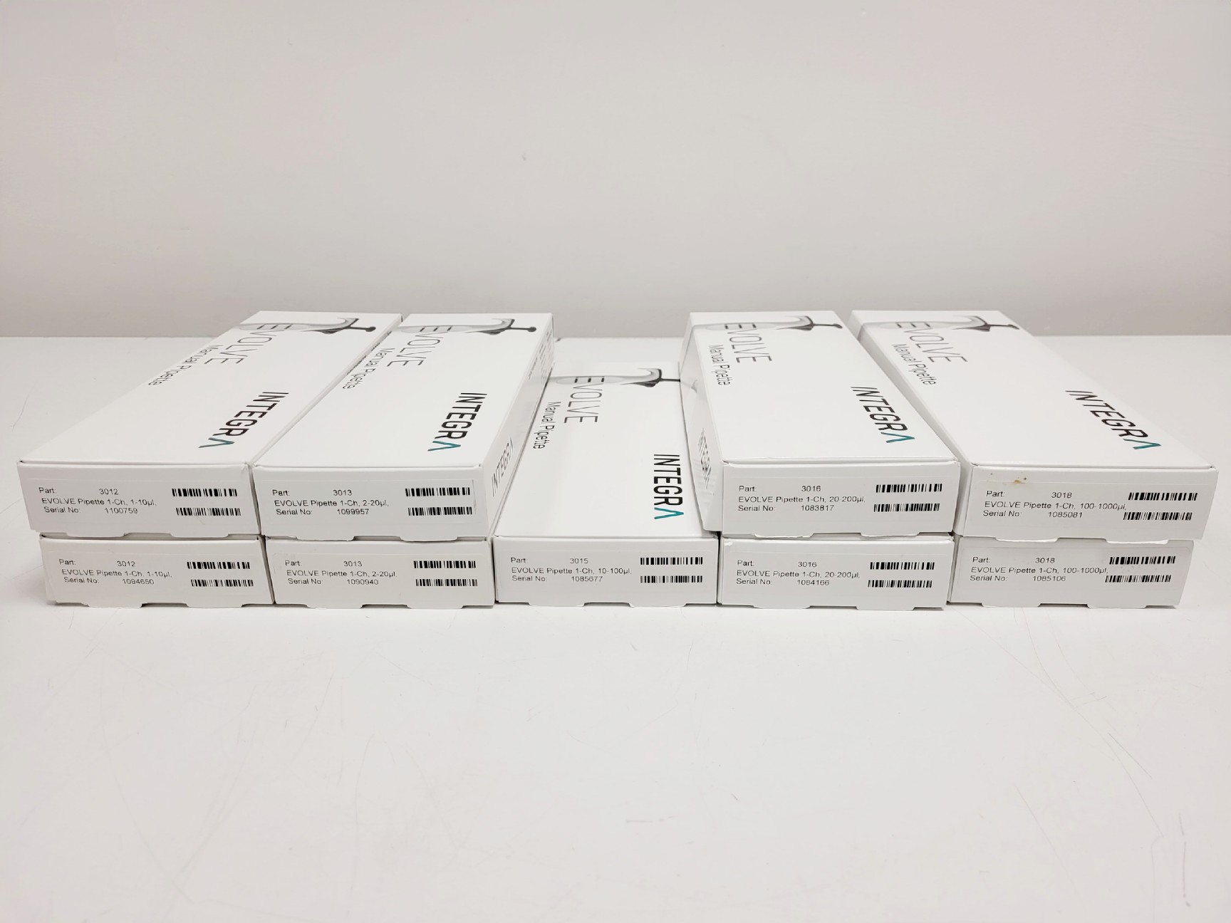 Image of Job Lot of 43 x EVOLVE Integra Pipettes (0.2-2ul - 500-5000ul) w/ 5 x Stand Lab
