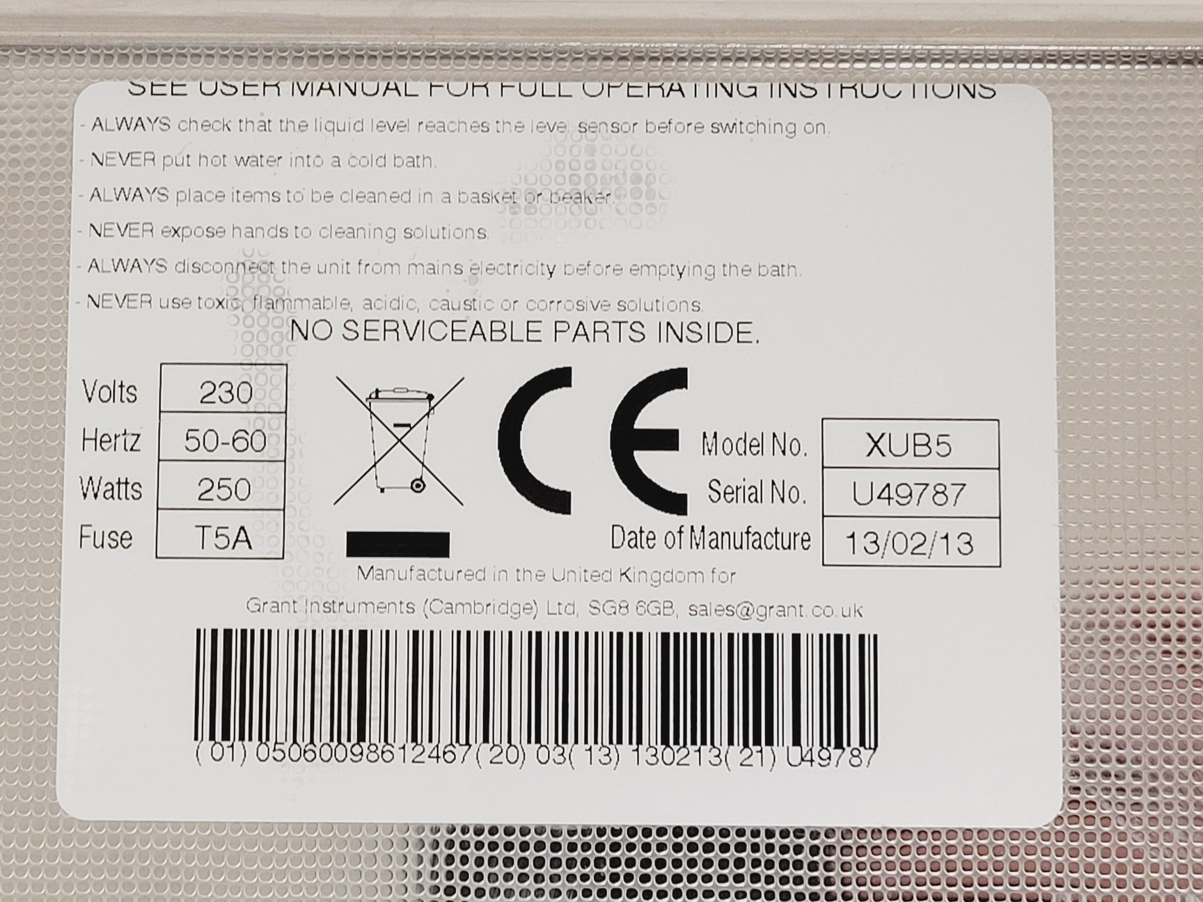 Image of Grant XUB5 Digital Ultrasonic Water Bath