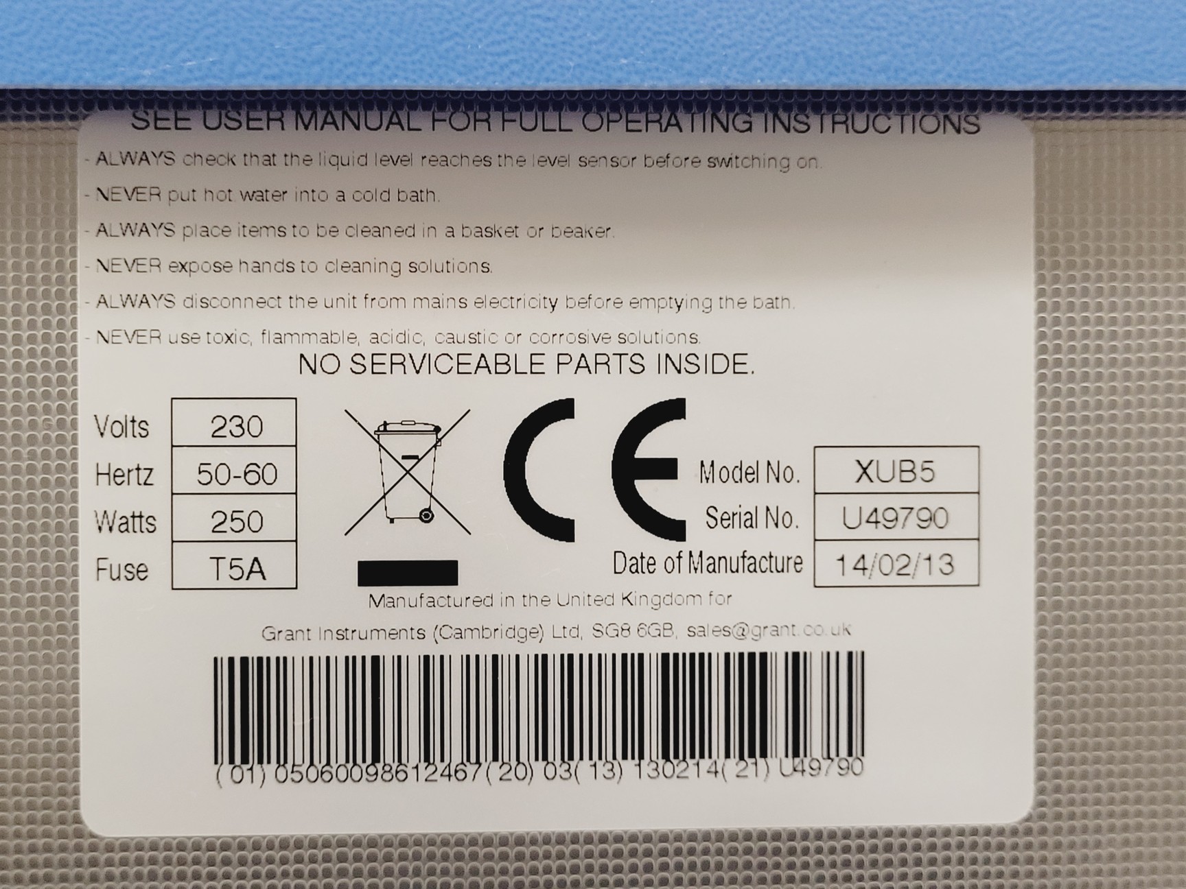 Image of Grant XUB5 Digital Ultrasonic Water Bath