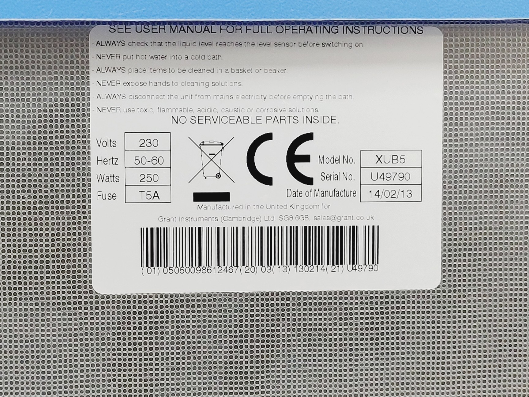 Image of Grant XUB5 Digital Ultrasonic Water Bath