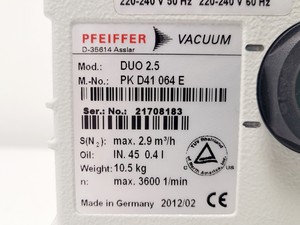 Thumbnail image of Pfeiffer Duo 2.5 Rotary Vane Vacuum Pump 