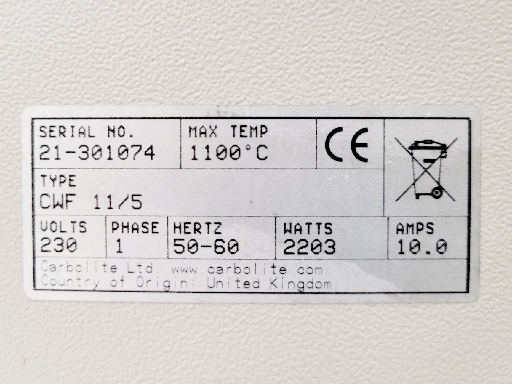 Image of CARBOLITE CWF 11/5 Laboratory Chamber Furnace
