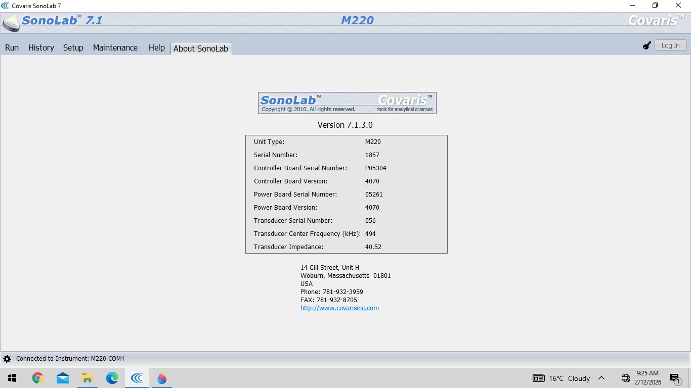 Image of Covaris M220 Focused-Ultrasonicator w/ Notebook & SonoLab 7.1 Software Lab