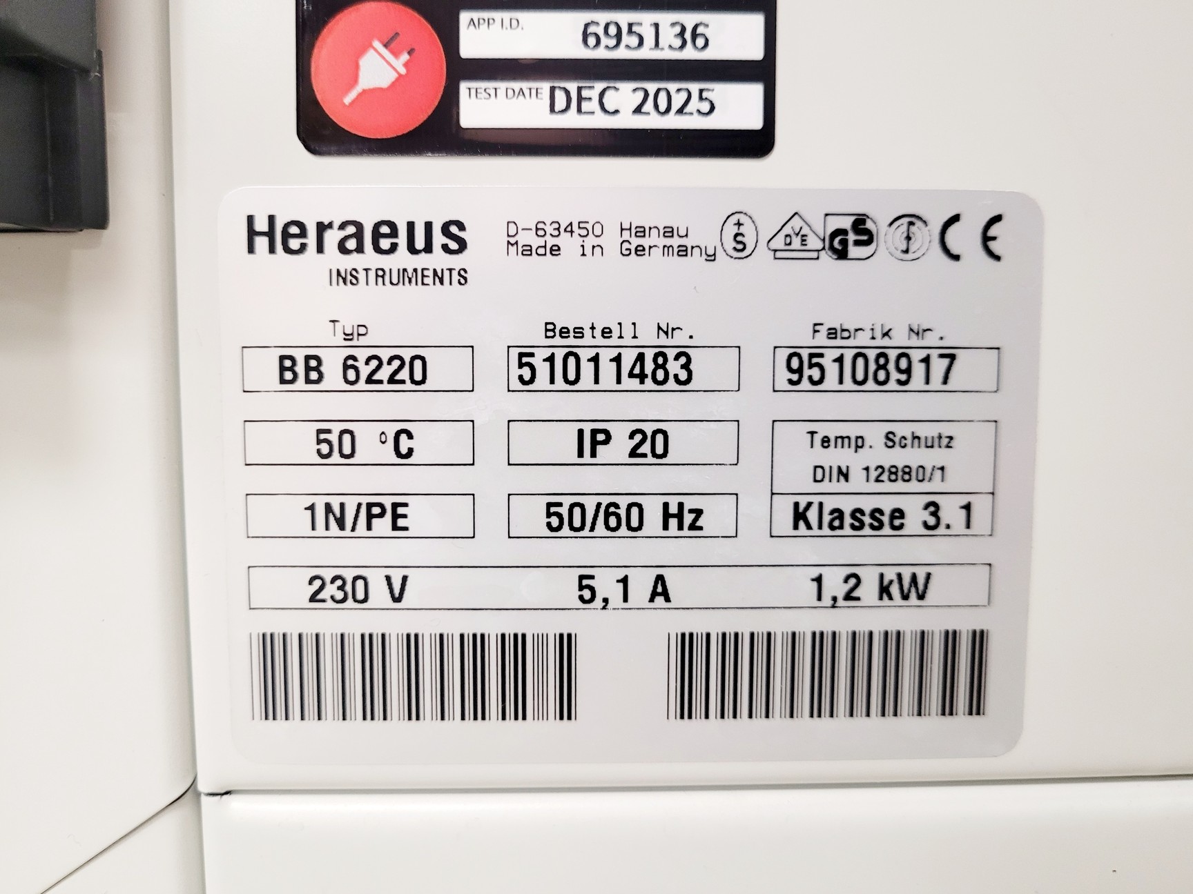 Image of Heraeus BB 6220 CUO2 Incubator Lab