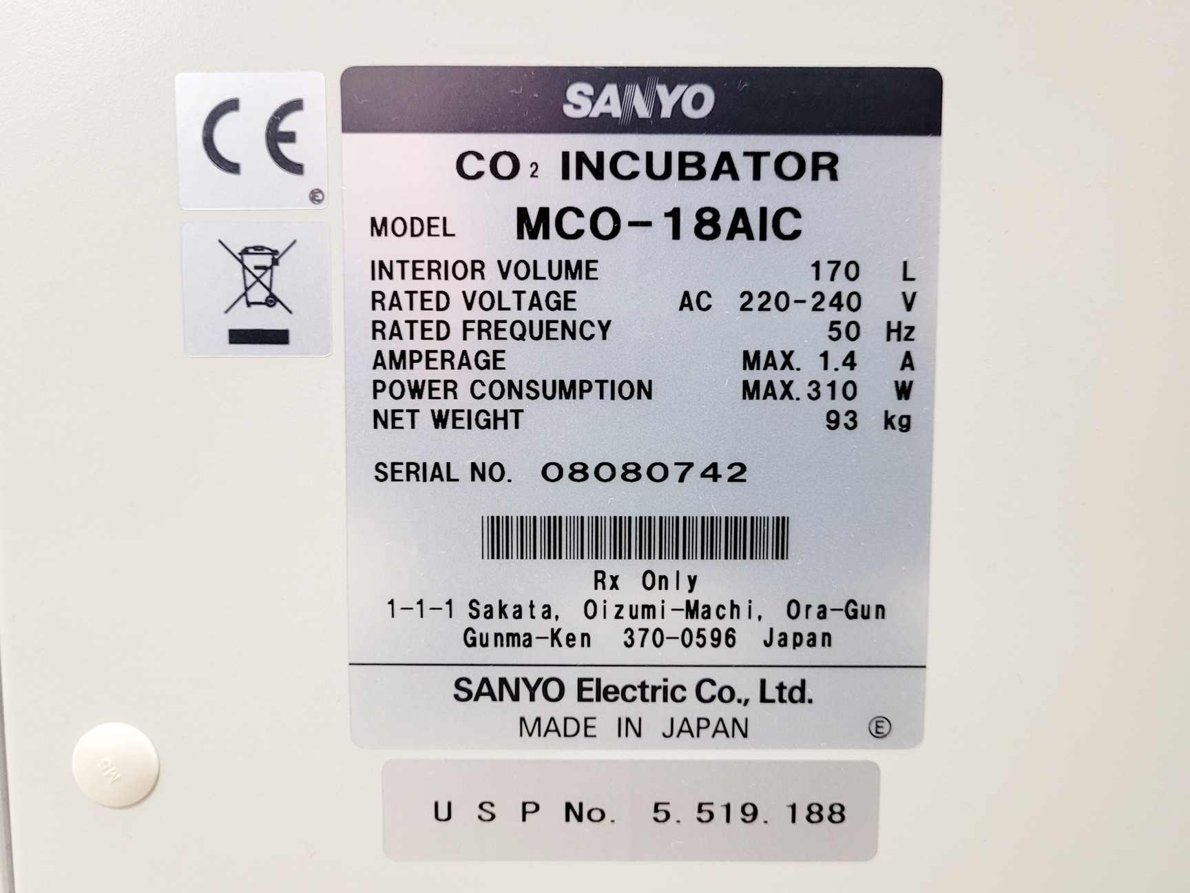 Image of Sanyo MCO-18AIC CO2 Incubator Spares/Repair Lab