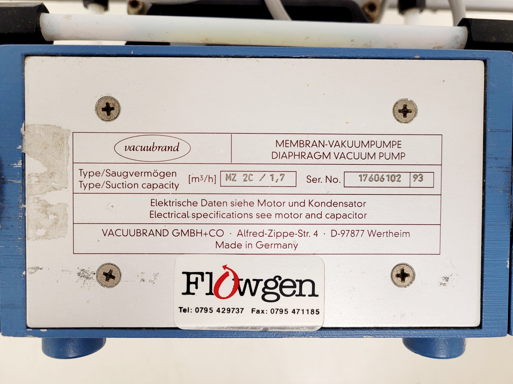 Image of Vacuubrand MZ 2C / 1.7 Diaphragm Vacuum Pump