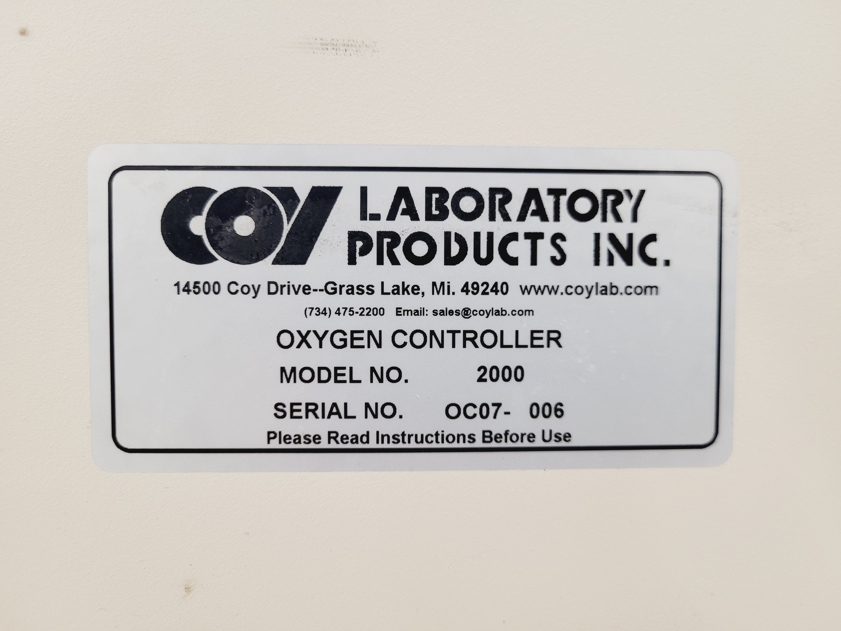 Image of Coy Air Products Oxygen Controller and Air Lock Purge, Series 16A