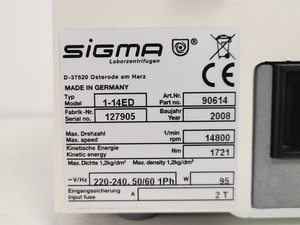Thumbnail image of Sigma 1-14 Edition Mini Centrifuge w/ 12084 and 12094 Sigma Rotors 14800RPM
