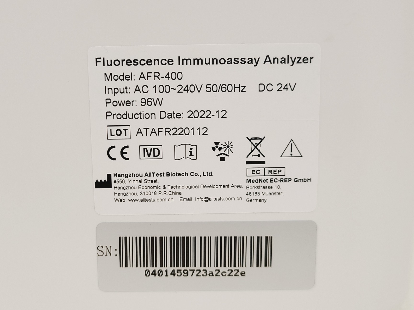 Image of Hangzhou Alltest Flourescence Immunoassay Analyser AFR-400