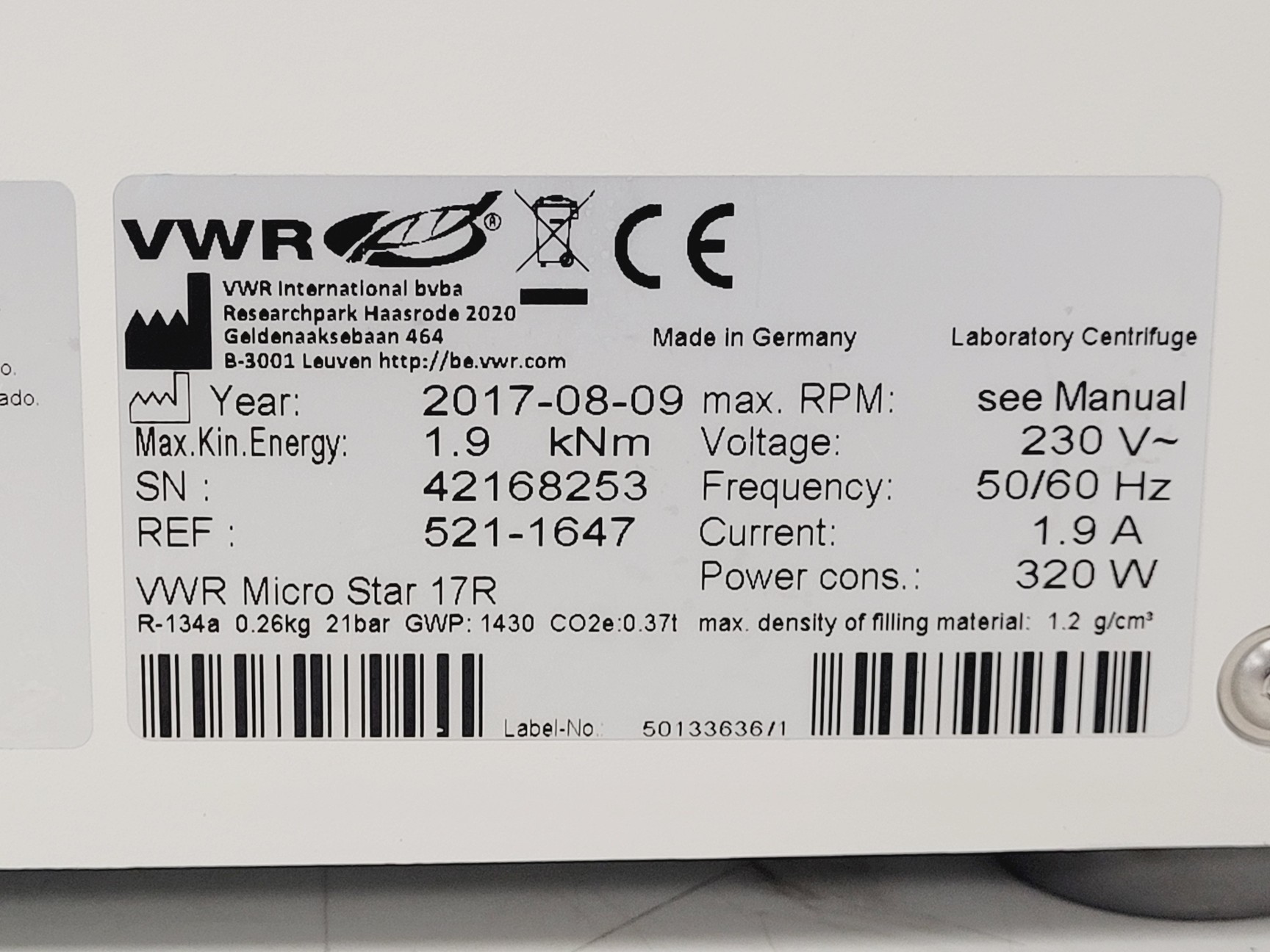 Image of VWR Micro Star 17R Benchtop Centrifuge w/ 75003423 Rotor 1480 RPM Lab