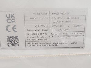 Thumbnail image of Cole-Parmer BPG-7052 Mechanical Convection Drying Forced Air Oven 50L New 2022