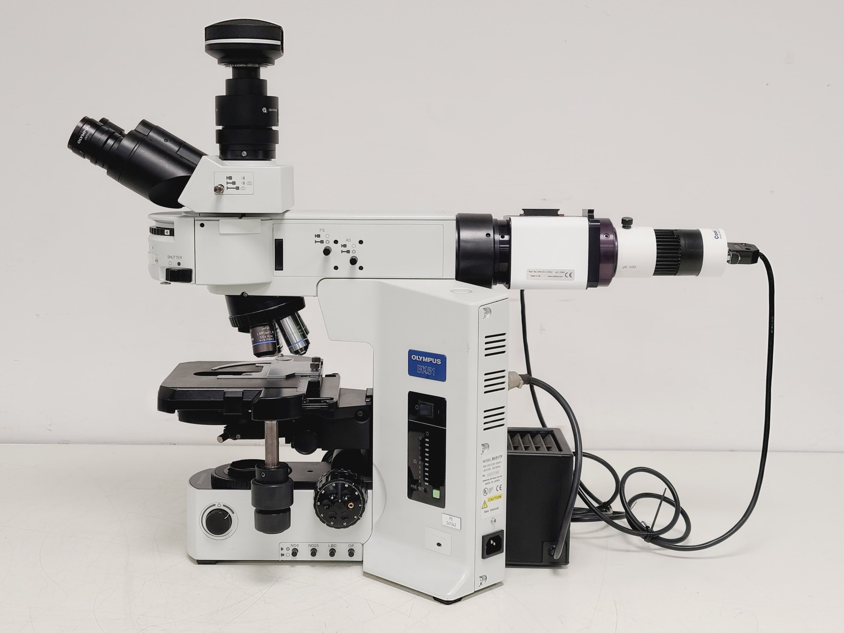 Image of Olympus BX51 Microscope w. 2x pE-100 CoolLED Heads and Combiner