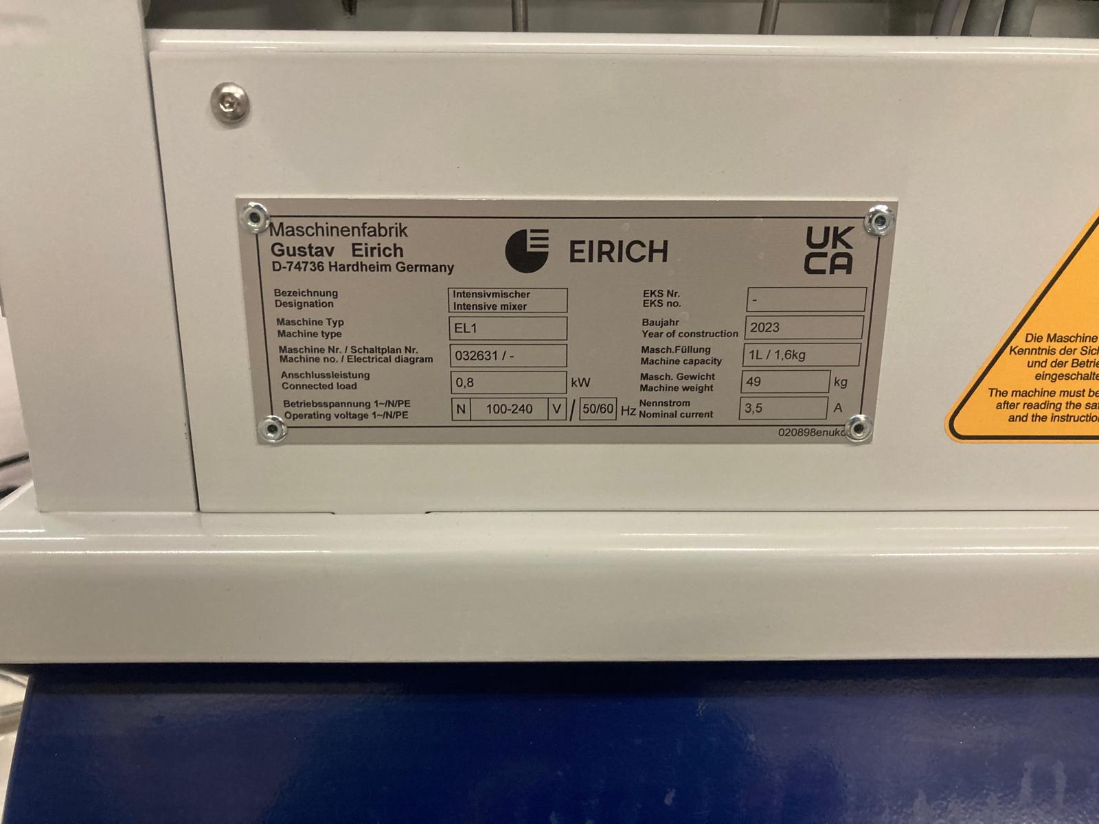 Image of EIRICH EL1 High Shear Mixer – 1 L Laboratory Mixing System