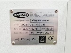 Thumbnail image of Safelab Airone 1500R Recirculating Fume Cupboard 