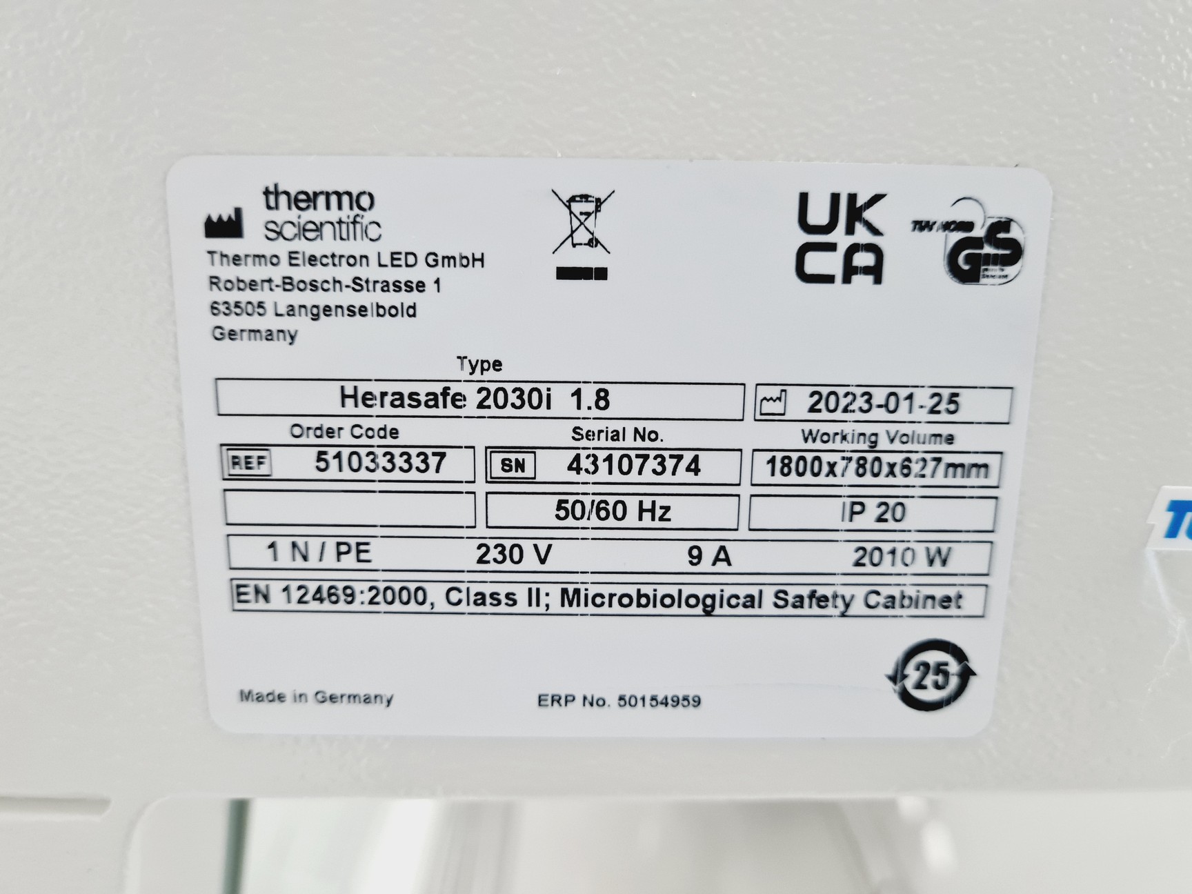 Image of Thermo Scientific HeraSafe 2030i 1.8 Microbiological Safety Cabinet Class II