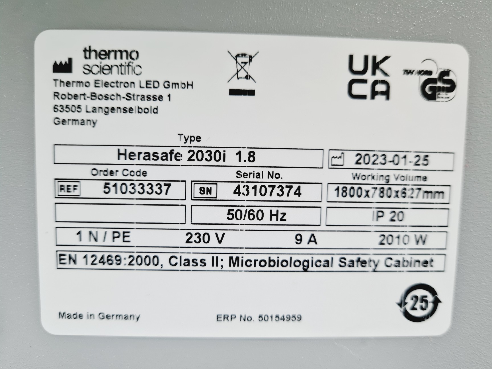 Image of Thermo Scientific HeraSafe 2030i 1.8 Microbiological Safety Cabinet Class II