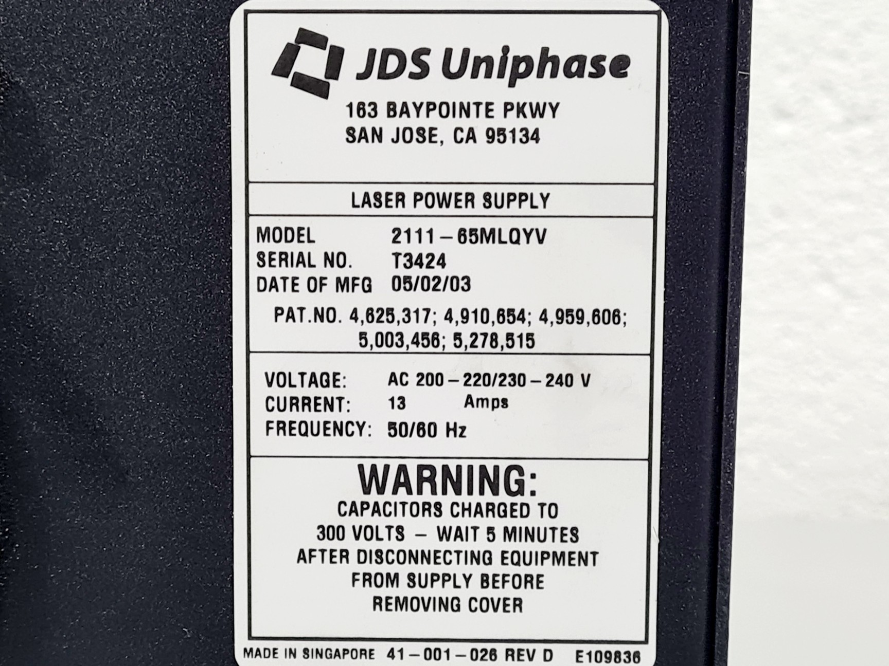 Image of JDS Uniphase Air Cooled Argon-Ion Laser Head Model: 2211-65MLQNF with PSU