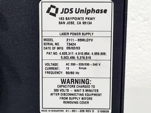 Thumbnail image of JDS Uniphase Air Cooled Argon-Ion Laser Head Model: 2211-65MLQNF with PSU